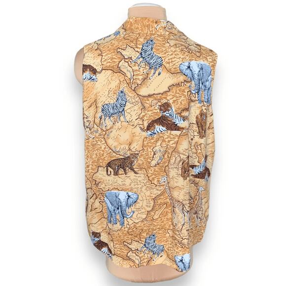 Vintage 90s Shirt Tan Sleeveless African Map Animal Zebra Print Plus Size 2X - Picture 3 of 8